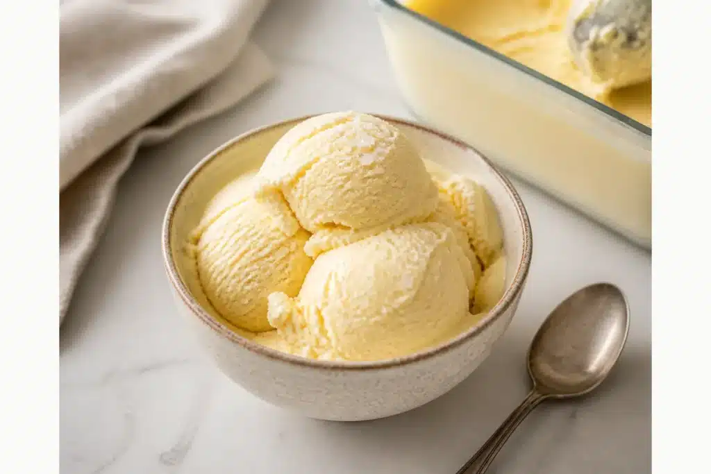 Creamy homemade carnivore ice cream scooped into a bowl